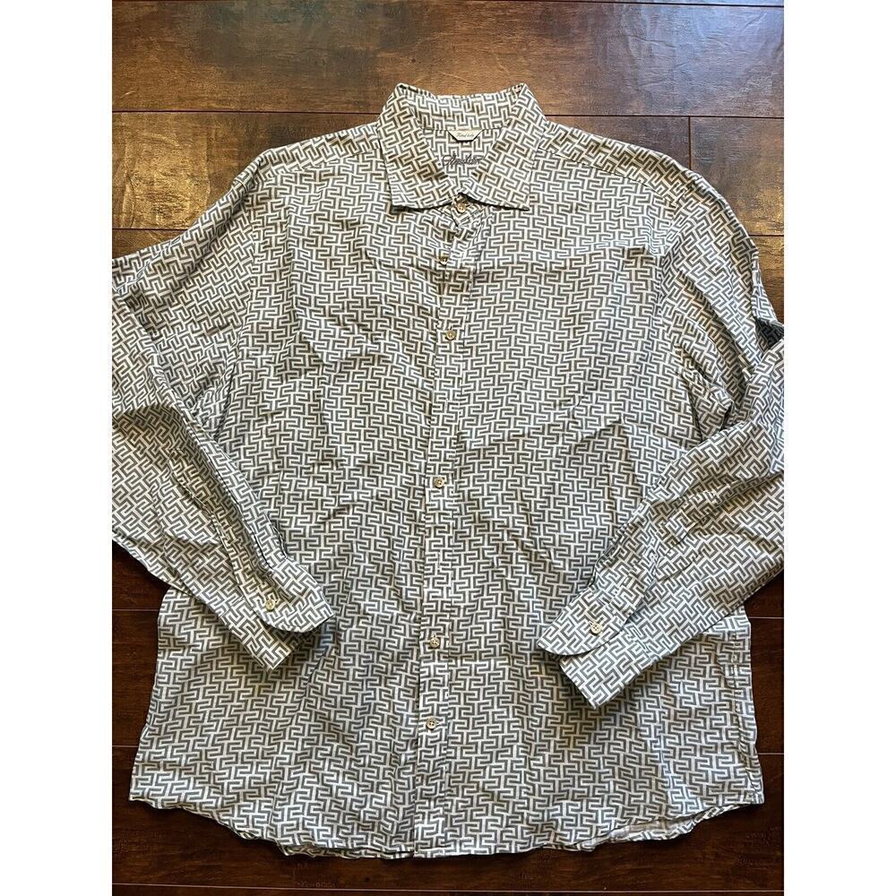 Stenstroms Mens Green Pattern 100% Linen Casual Button Down Fitted Body XL